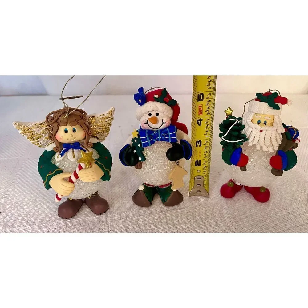 VTG Set of 3 Christmas Snowman, Angel & Santa Soft Plastic Snowball Ornaments